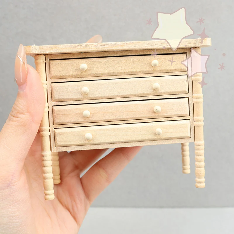 

1:12 Dollhouse Mini Storage Cabinet And Bedside Table With Drawers Chest For Bedroom Furniture Model Doll House Decor