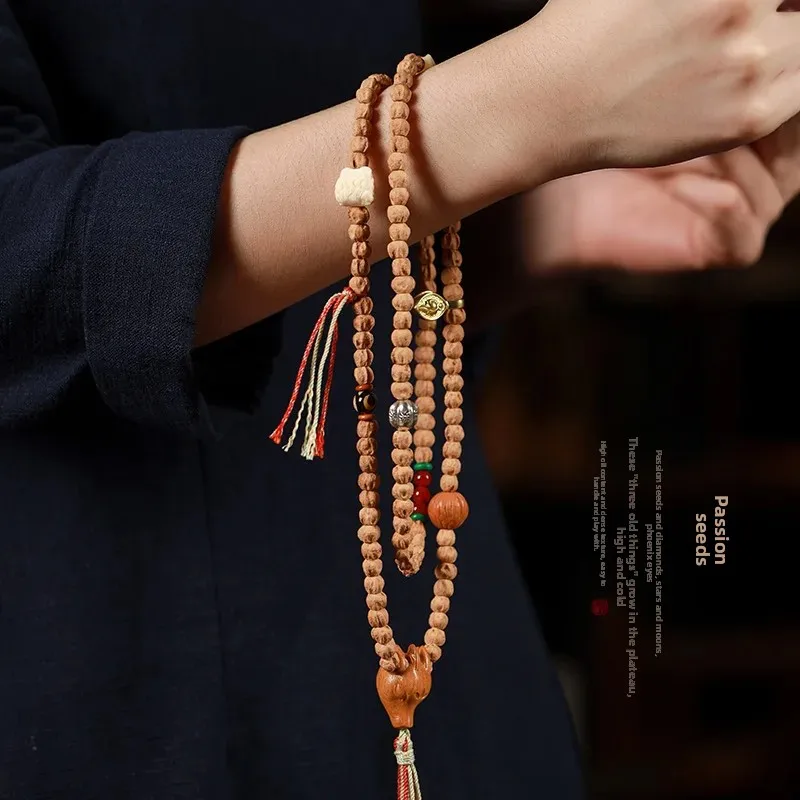 Artsy مستقيم قطع البذور الخرز تقريبا 108 قطع اليد المنسوجة حبل الغزلان رئيس ثلاثة طريقة سوار الاتجاه العرقي النمط الصيني مجوهرات #2