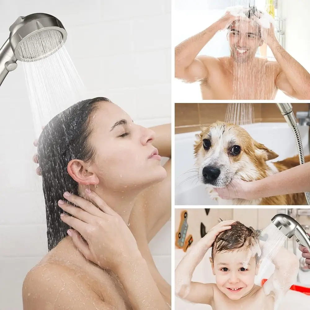 Głowica prysznicowa wysokociśnieniowa z 3 trybami pracy, funkcją pauzy, oszczędzająca wodę, przenośna, ręczna, do kamperów i na kemping.