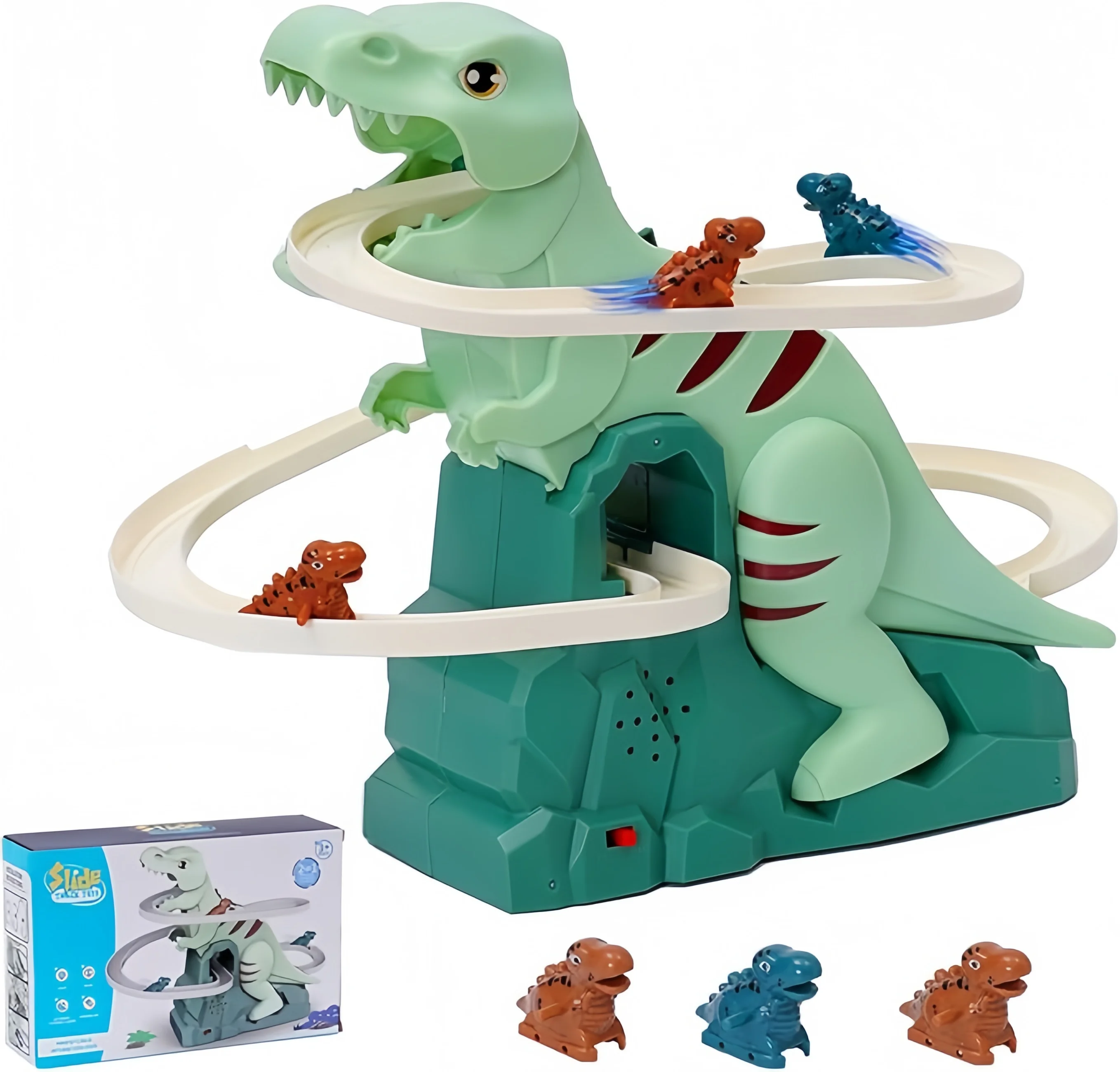 

Dinosaur Climbing Slide Toy with Led Lights & Music, Electric Track Roller Coaster, Fun Interactive Toy for Boys Girls Ages 3+