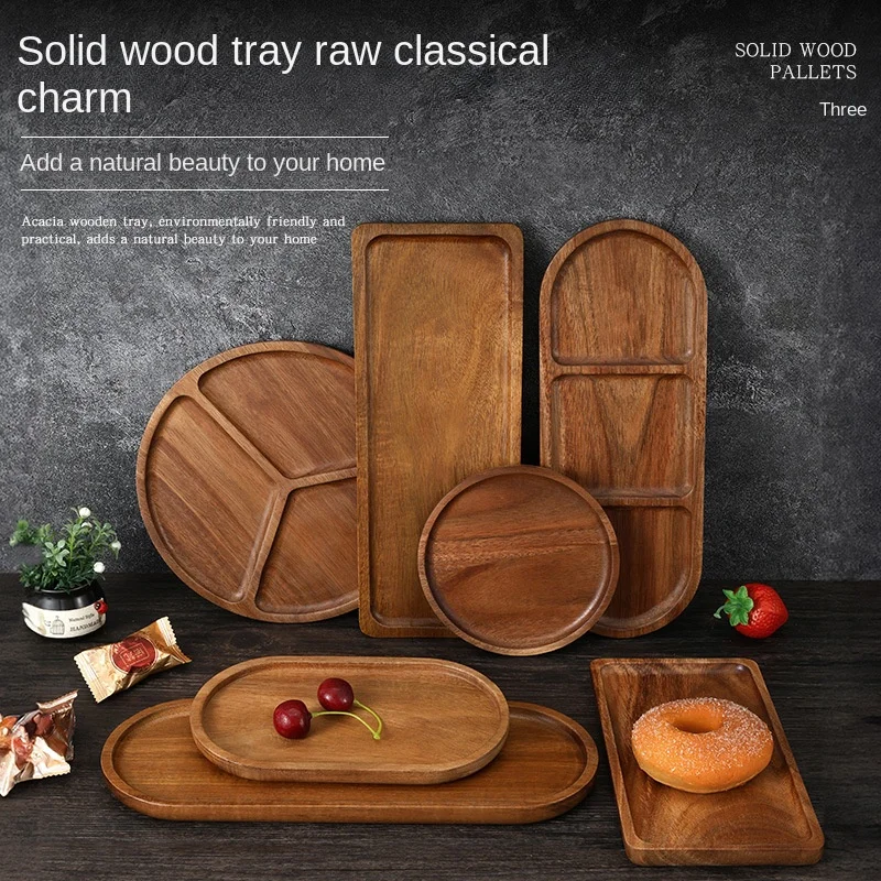 Plato de fruta de madera maciza japonés, venta al por mayor de fábrica, bandeja de madera, bandeja de fruta de varios tamaños de alto valor, plato para aperitivos