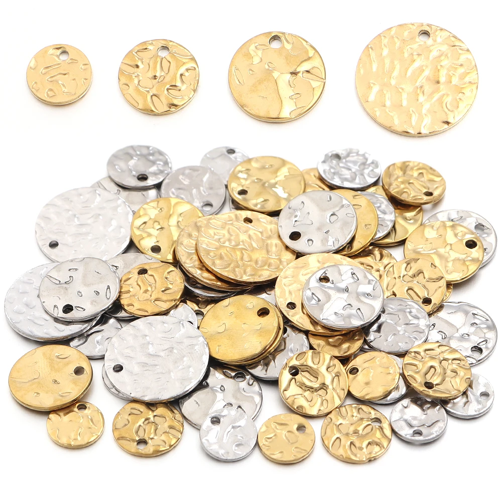 10Pcs/Lot Stainless Steel Single Hole Texture Circle Gold Plated Charm Earrings Conectors For Jewelry Making Supplies Wholesale