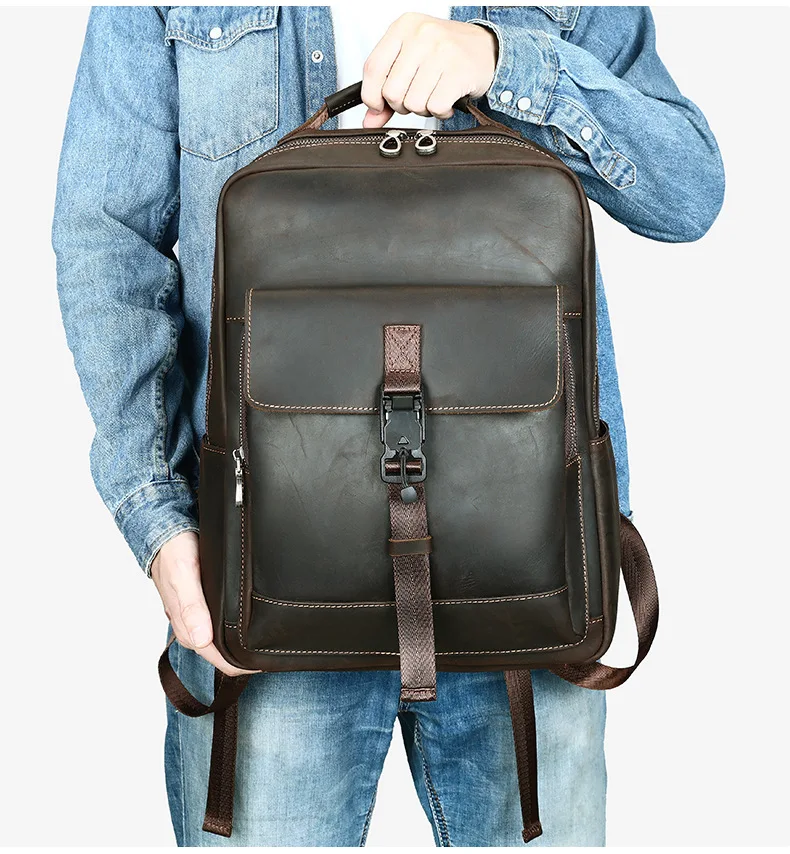 Business Casual Men's Leather Backpack Large Capacity Travel Bag