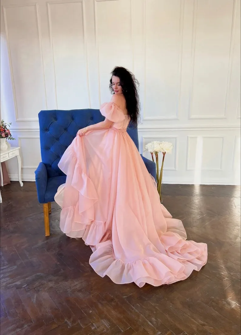 Mila Puff Sleeve Prom Dresses Princess Customized A-Line Luxurious Pink Evening  Dresses Cathedral Train vestidos de fiesta 2025