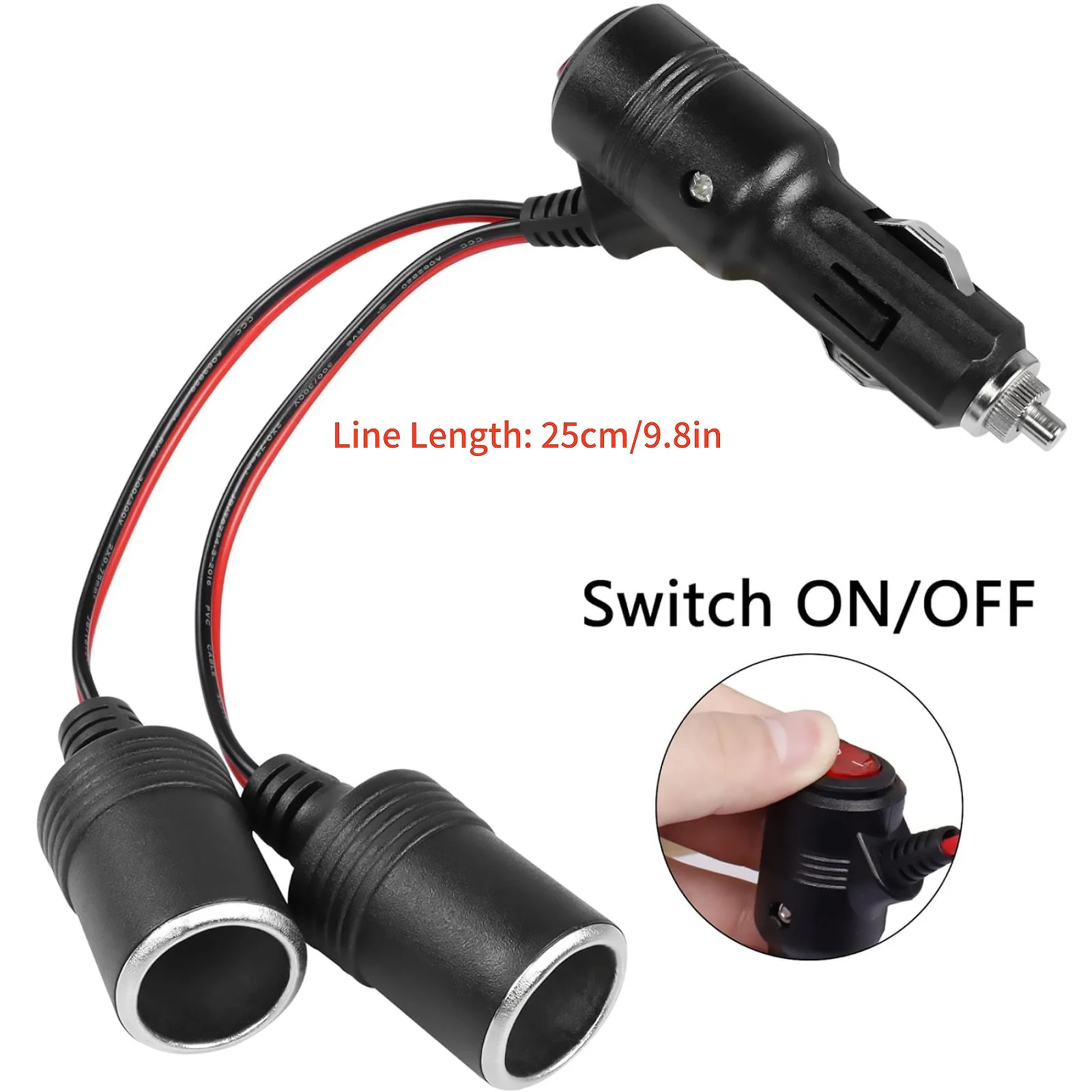 Universal Car Cigarette Lighter Splitter Adapter With Switch 2-Socket 15A Fuses For 12/24 Volt Cars Vehicle Accessories