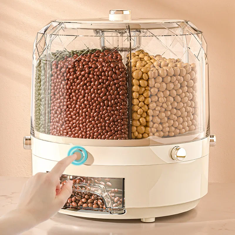 

6 Grids Rotating Rice Dispenser Sealed Dry Cereal Grain Bucket Dispenser Moisture-proof Kitchen Food Container Storage Boxes