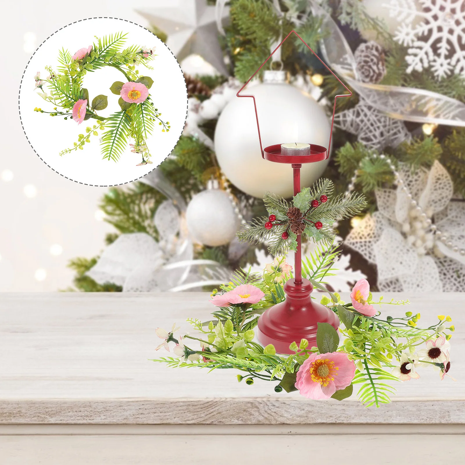 

1pcs Wedding Wreath Artificial Flower Greenery Ring For Pillar Candles Table Centerpiece Door Decor Spring Floral Garland