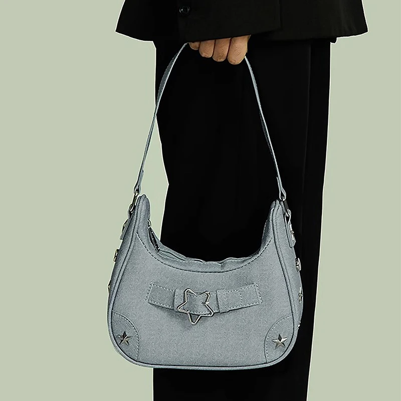 Vintage Lässige Niedliche Weiße Stern-Schultertasche Damen Umhängetaschen Leder-Reißverschlusstaschen Handtaschen für Frauen – Detail 6