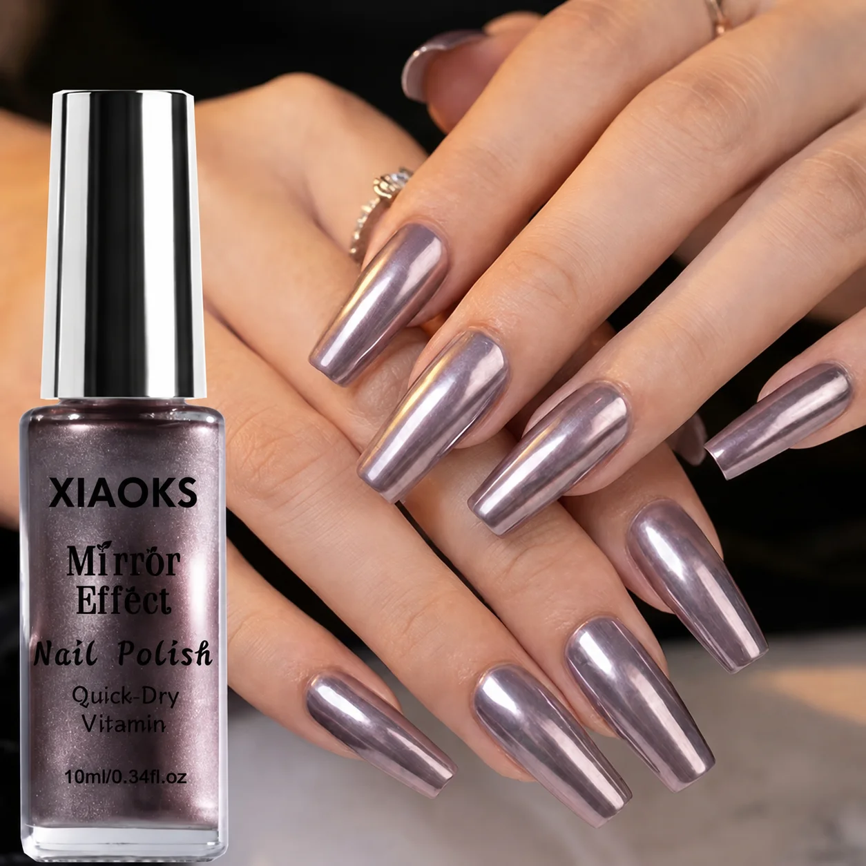 Xiaoks Gray-Purple Metallic Mirror Nail Polish, Using Premium Mirror Metallic Pearlescent Ingredients Imported from Germany, with Added Vitamin Nourishing Formula, Paired with a Flat Wide Brush Head, Two Thin Coats Can Achieve a High-Gloss Metallic Mirror Finish, Cool-Toned Gray-Purple Shade Suitable for All Skin Tones, Smooth Texture Without Smudging, Thin Application Is Clear and Transparent, Thick Application Is Rich and Full, Suitable for Home DIY and Salon Nail Art, a Great Gift for Your Loved Ones