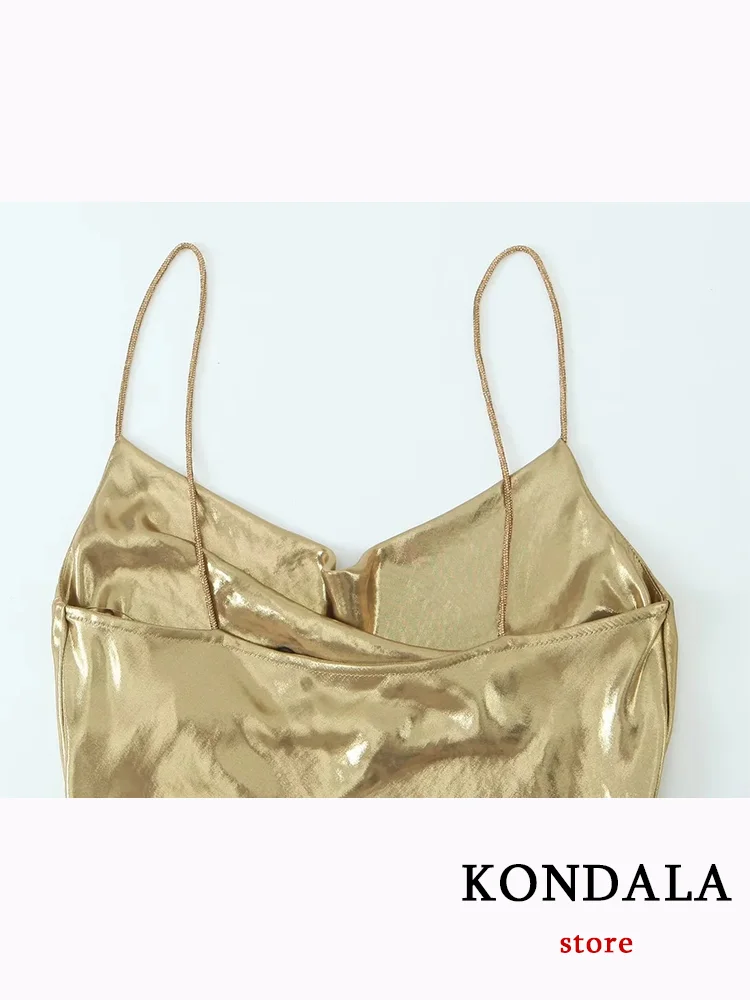 KONDALA Sexy Solid Golden Party Women Dress senza maniche con scollo a V Cami Metal Dress New Fashion 2023 Autunno Evening Night Club Dress