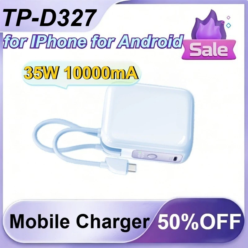

TP-D327 35W 10000mA for IPhone for Android Phone Mini Portable Power Bankh Fast Charging Power Bank with Built in Dual Line