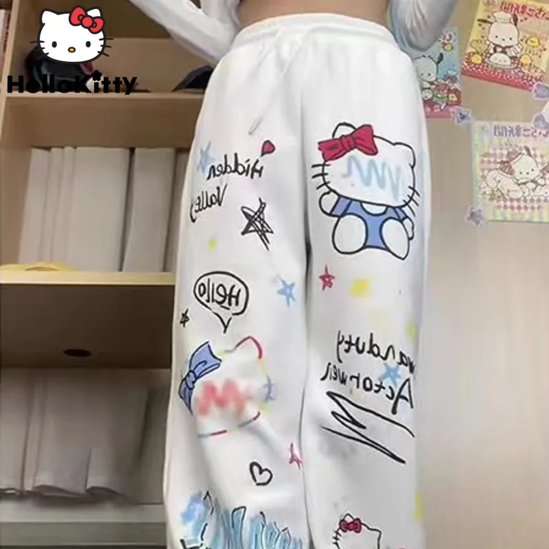 

Sanrio Hello Kitty American Style Hip-hop Sports Pants Cute Cartoon Printed Loose Trousers Sweet Y2k Girl Fashion Wide Leg Pants