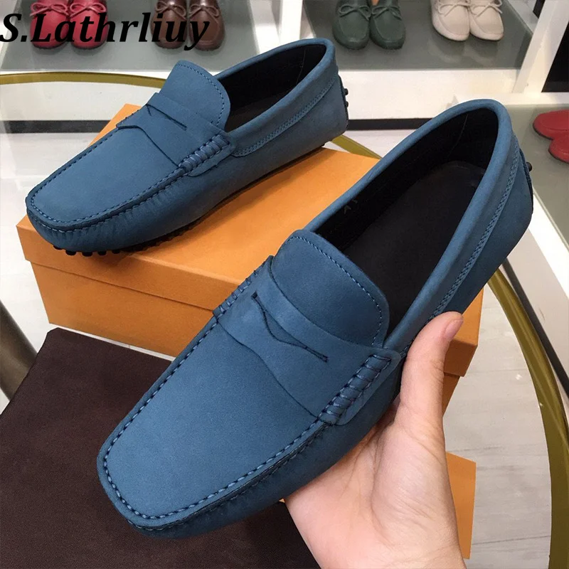 Spring Autumn Round Toe Genuine Leather British Style Dou Dou Shoes Men's Flat Bottom Lazy Loafers Vacation Walking Single Shoes