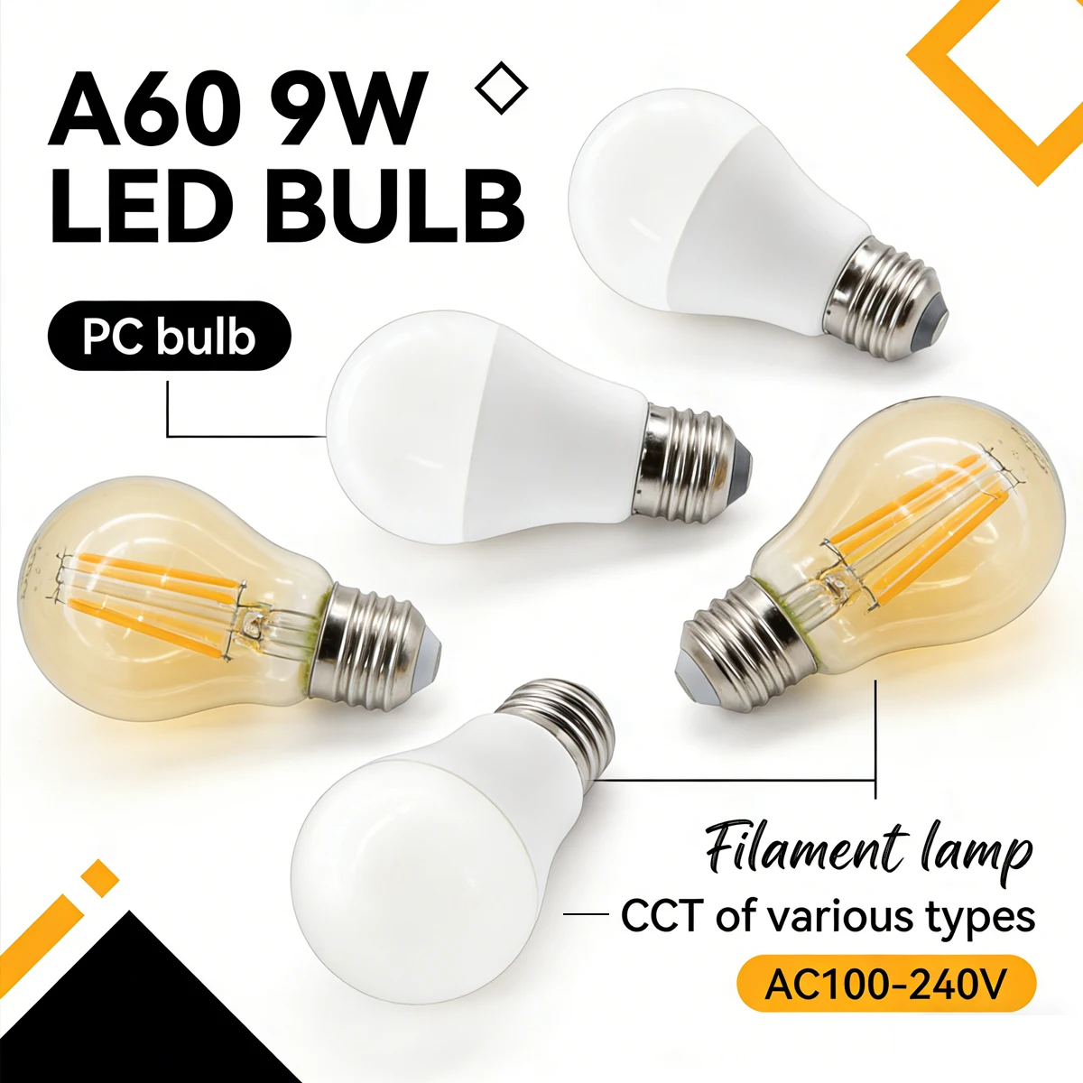 

2-Pack 9W High-Quality LED Bulbs Warm White/Daylight/Red Green Purple AC100-240V E27 Glass Bulbs for Living Room Decoration