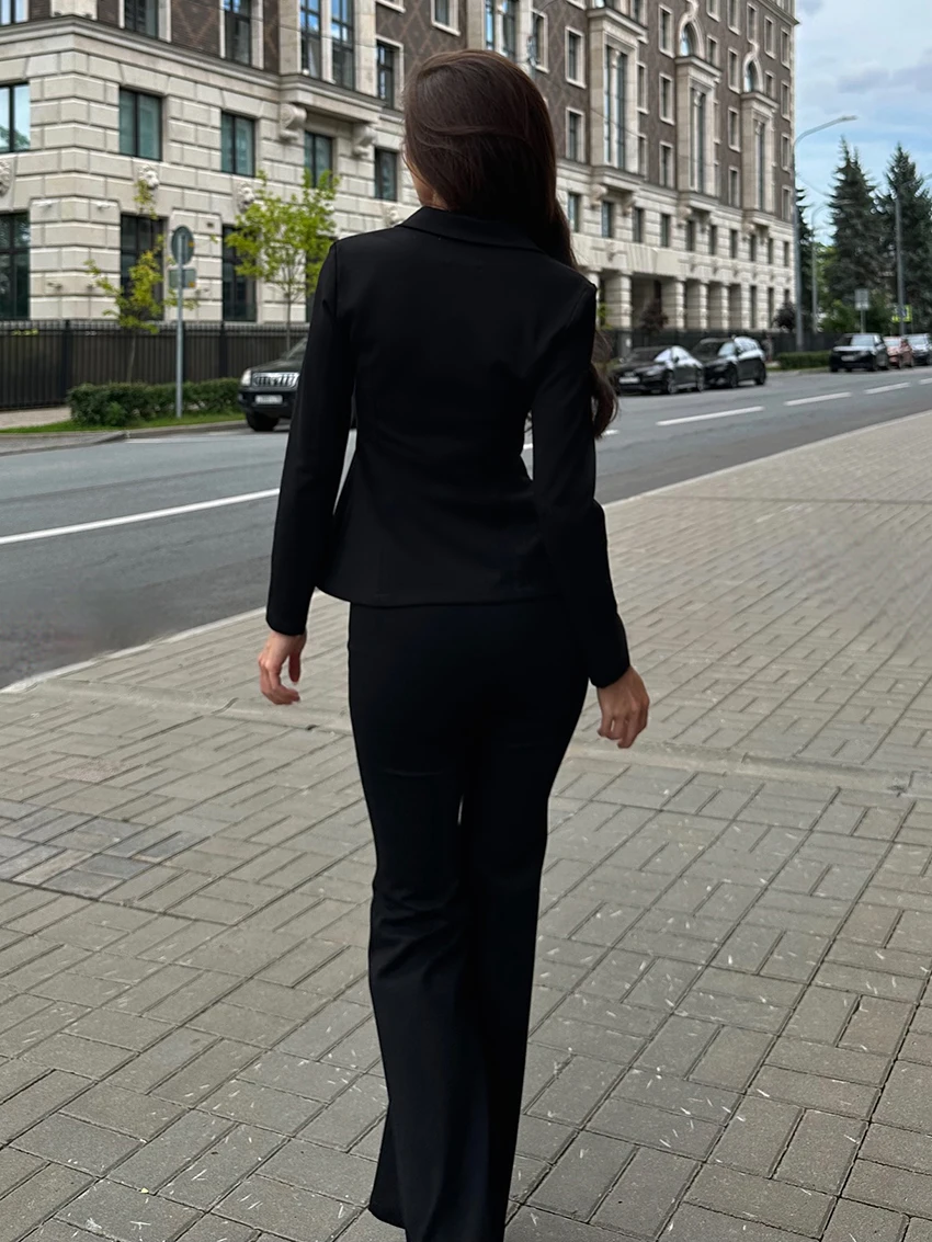 Marthaqiqi Autumn Black Ladies Nightgowns Set Long Sleeve Nightwear Turn-Down Collar Pajamas Pants Casual Female Sleepwear Suit