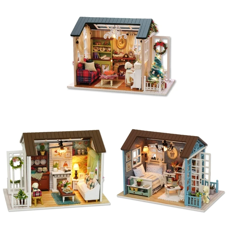 DIY Dollhouse Kits for Children Handcraft Miniature House for Teenager Girls Vintage Miniature Manual LED Dollhouse