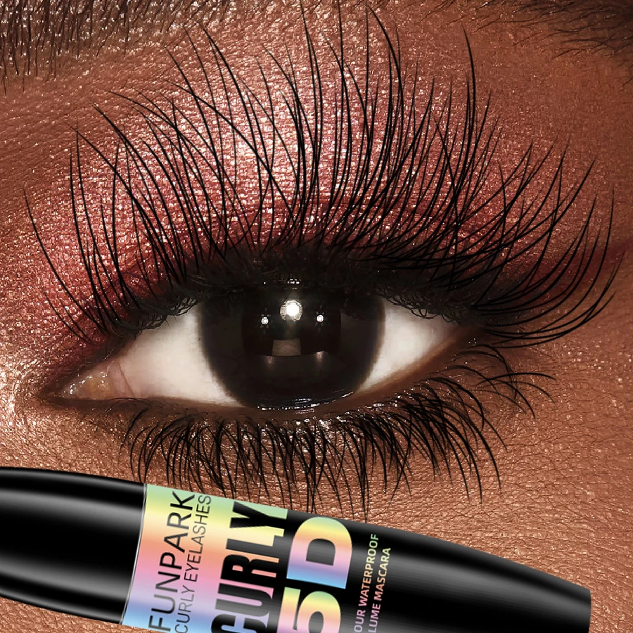 Black 5D Mascara Thickening ,Lengthening Curling Waterproof Long Lasting Liquid Fiber Mascara Makeup Lash Eyelash Extension Beau