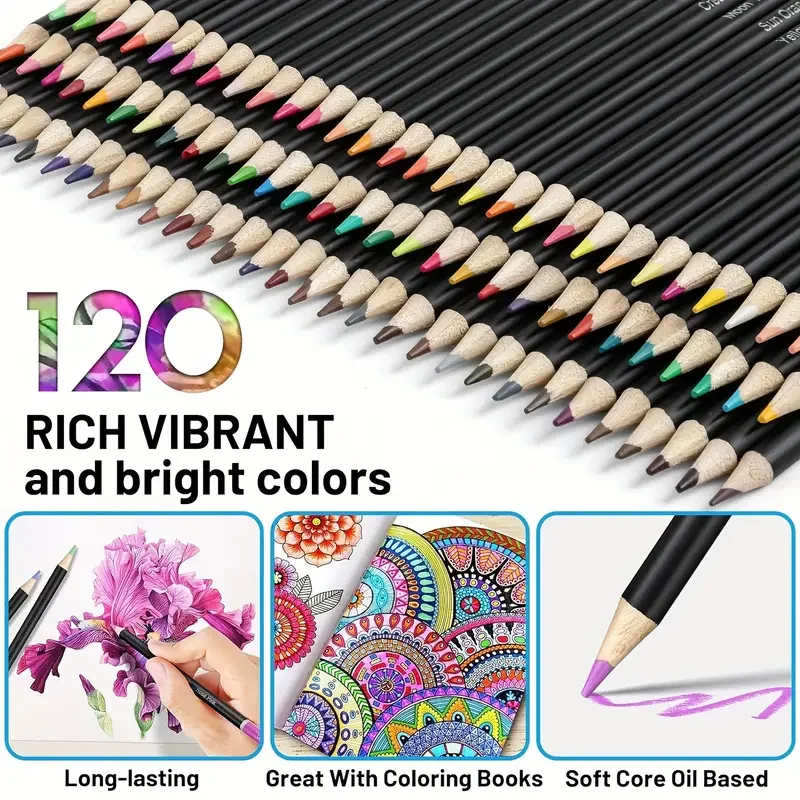 120 Colored Pencils with Zipper | Quality Soft Coloured Leads for Adult Artists, Professionals and Colorists | In Zipper Pouch