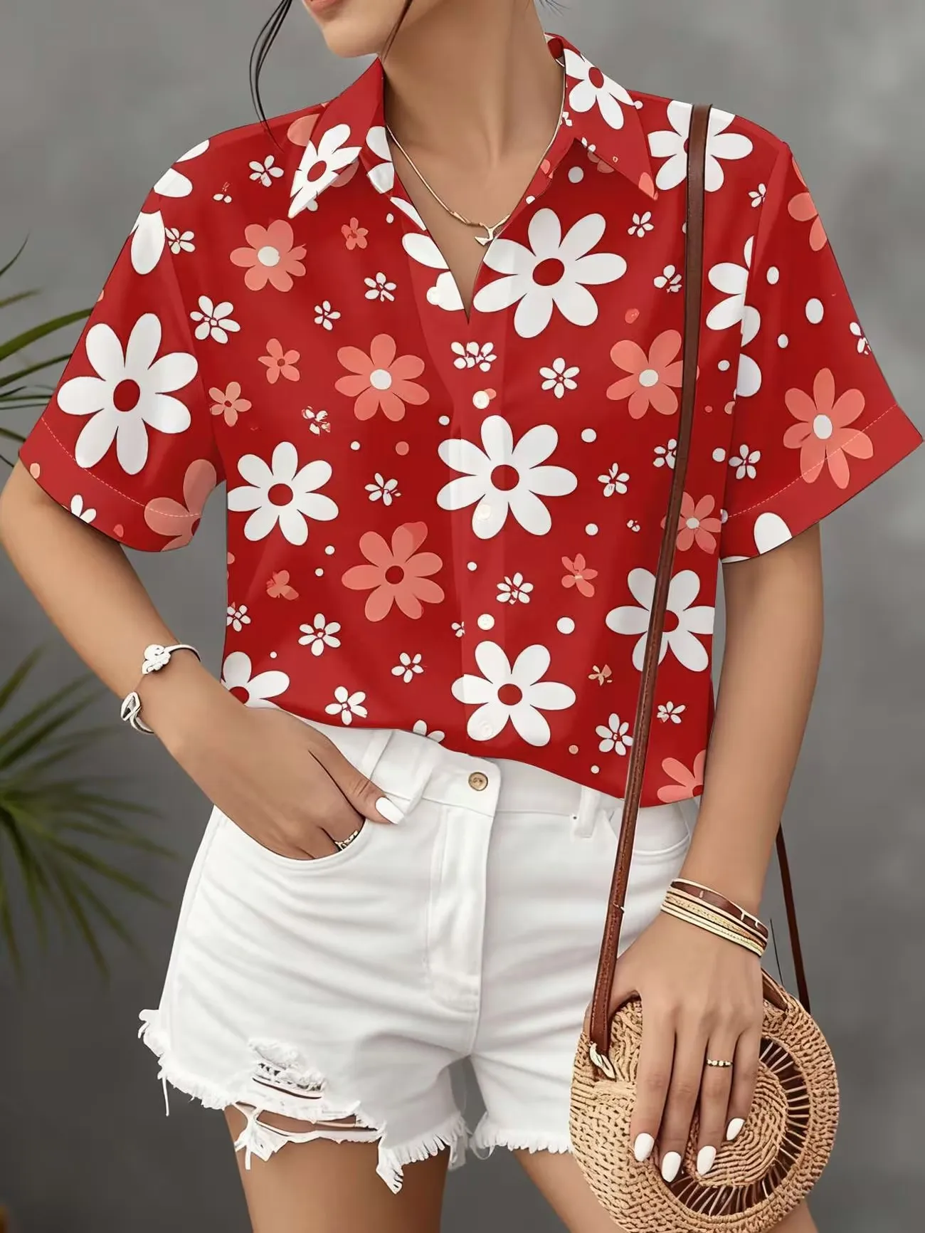Summer women's short sleeved 3D printed shirt