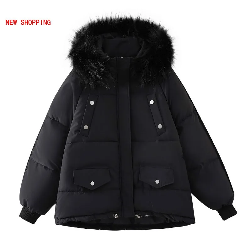 Plus Size Winter Cotton Parkas Jacket Women Faux Fur Collar Cotton-padded Coats Female Black Warm Thick Outwear Long Overcoats