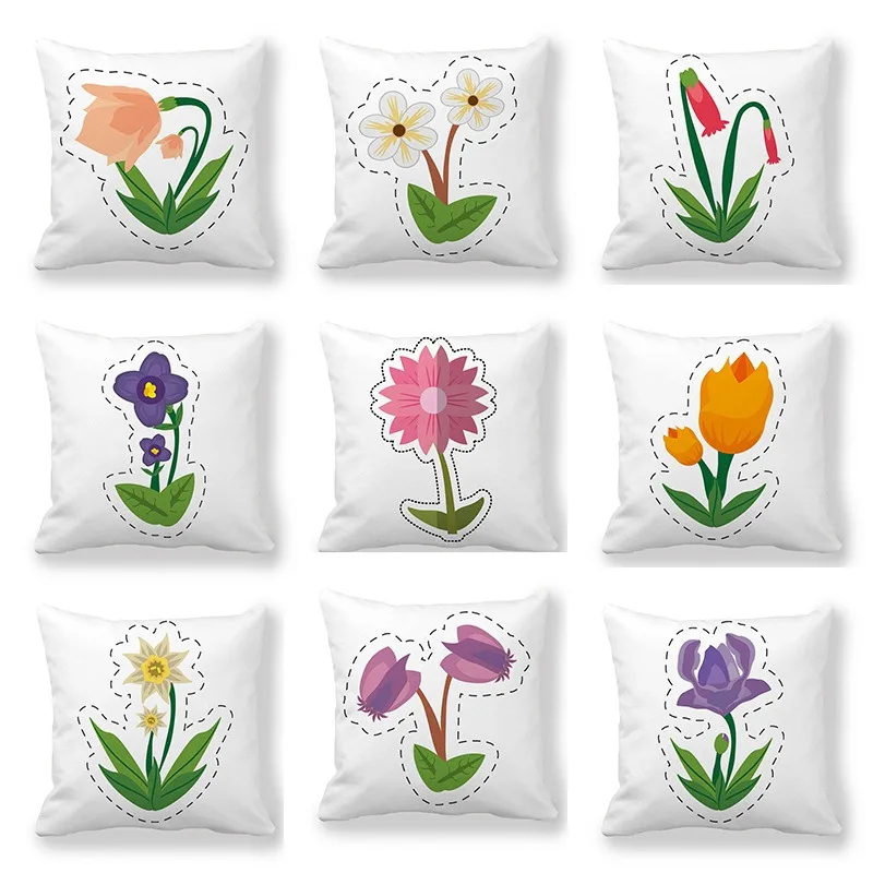 

Office Sofa Car Cushion Cover Luxury Home Decor Pillow Cover Cartoon Art Floral Pattern