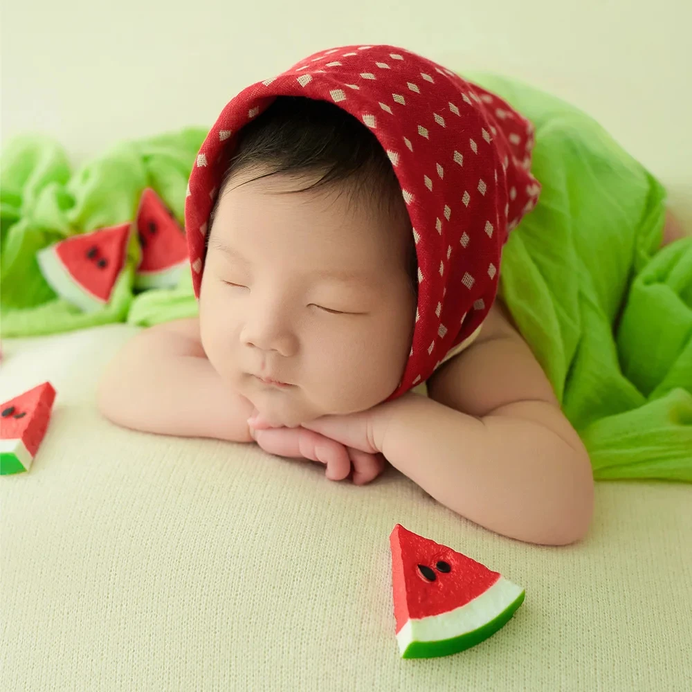 

Summer Newborn Photography Outfit Cool Watermelon Theme Jumpsuit + Triangle Headscarf Set Baby Boy Girl Photo Studio Accessories