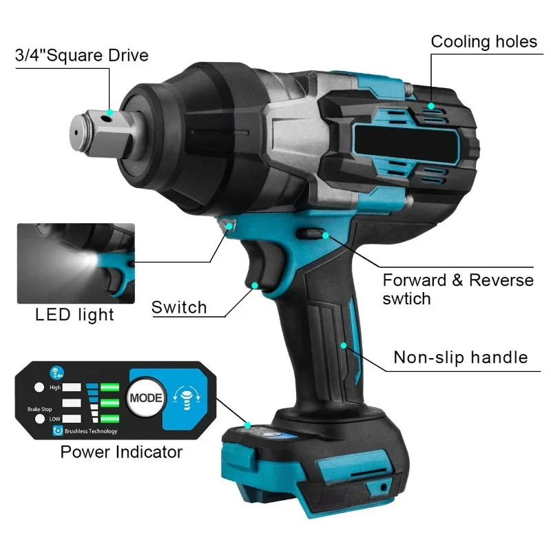 3100N.M 고토크 브러시리스 전기 임팩트 렌치 Makita 18V 배터리 용 3/4 인치 무선 전기 렌치 전동 공구