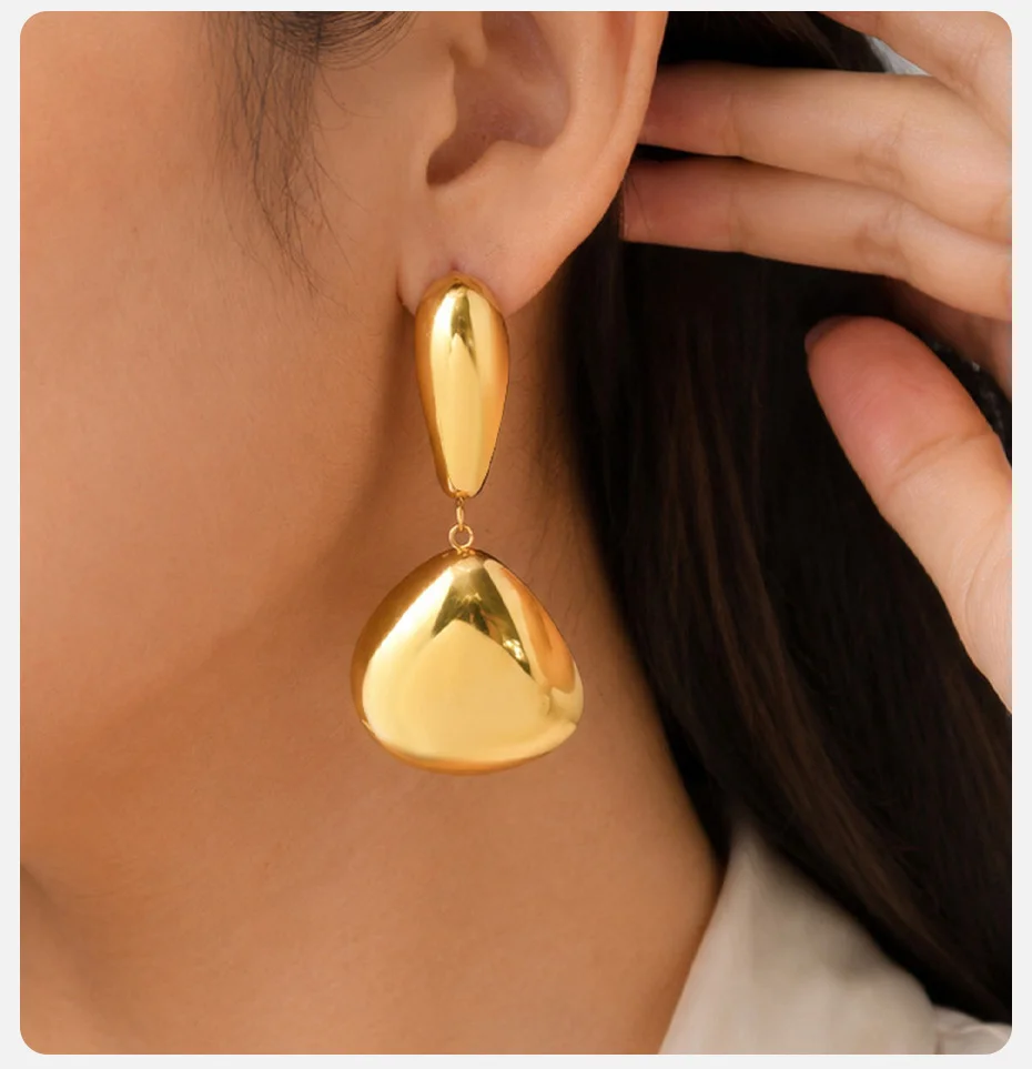 Vnox Trendige Vergoldete Hängeohrringe für Damen, Minimalistische Ovale Polierte Creolen aus Edelstahl, Schmuck für den Alltag und als Geschenk für Partys – Detail 3
