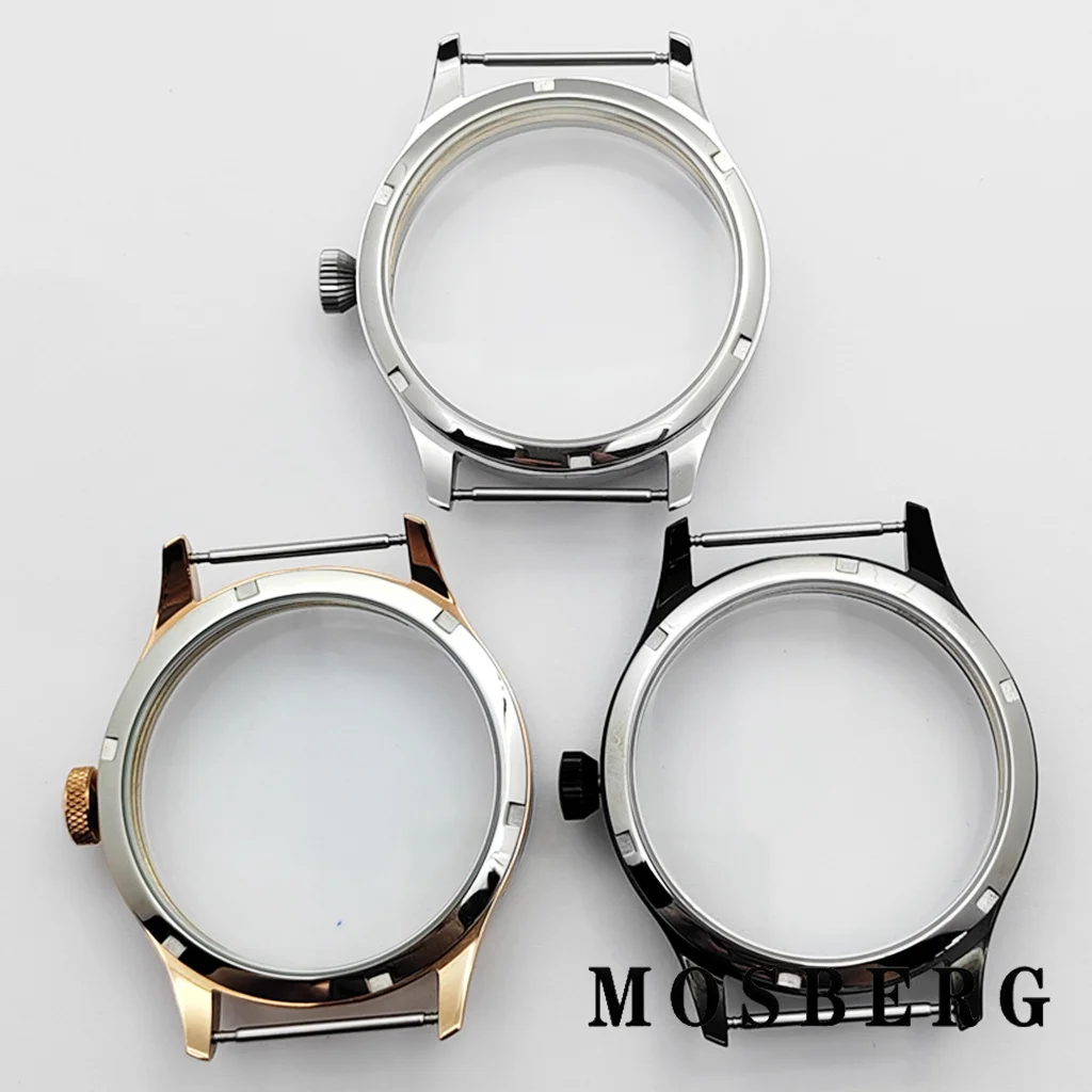 44mm 6497 Cassa per orologio polacco Argento/Nero Solido acciaio inossidabile per ETA 6498 6497 ST3600 3620 Movimento Orologi Accessori Parti