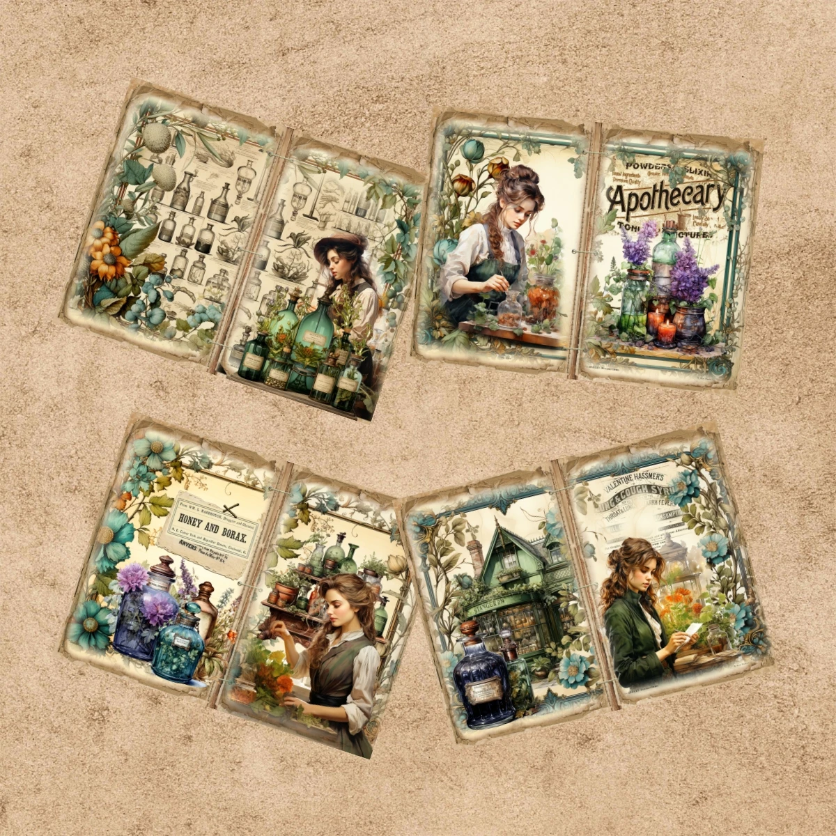 10 Sheets A5 Size Potion Girl Glass Jar Flowers Background Vintage Grunge Journal Planning Scrapbooking