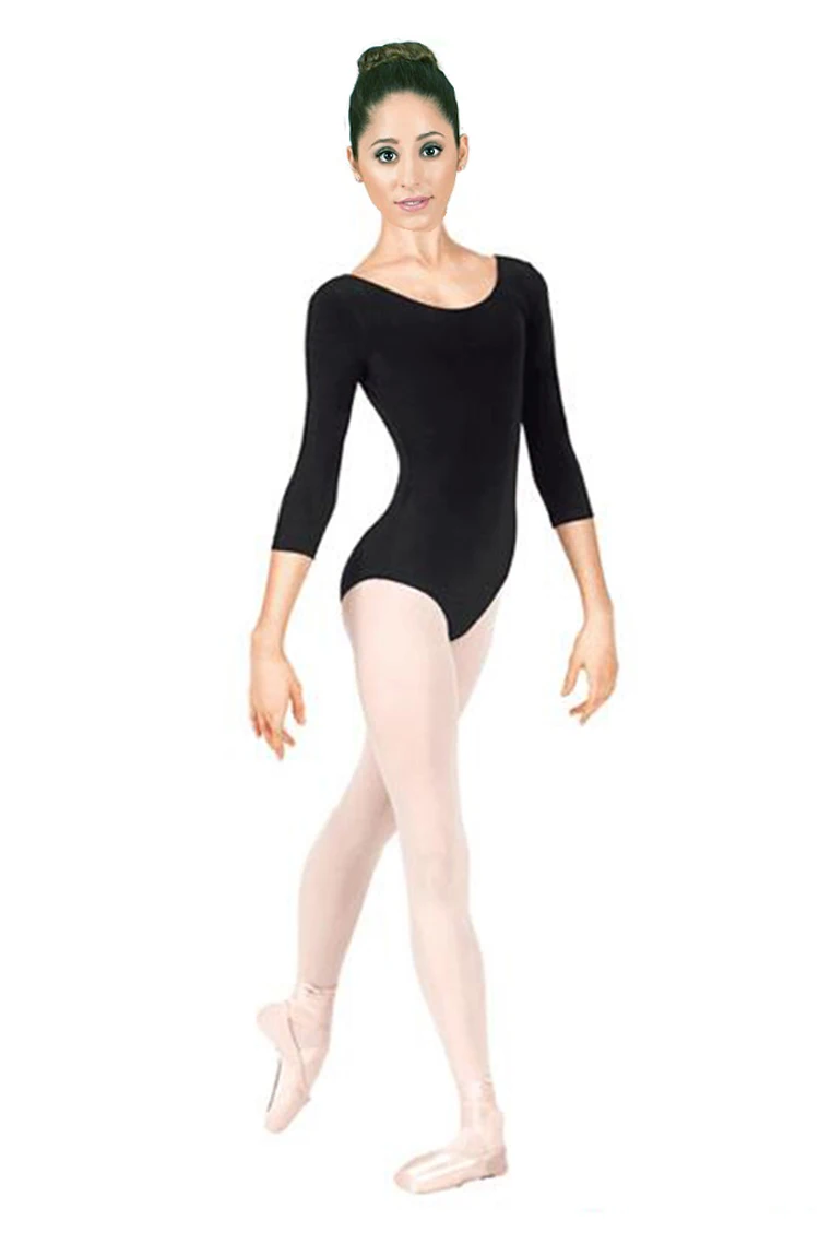 Adult Women Ballet Leotards 3/4 Sleeve Gymnastics Dancing Leotard Casual Basic Top O Neck One Piece Stage Performance Bodysuits