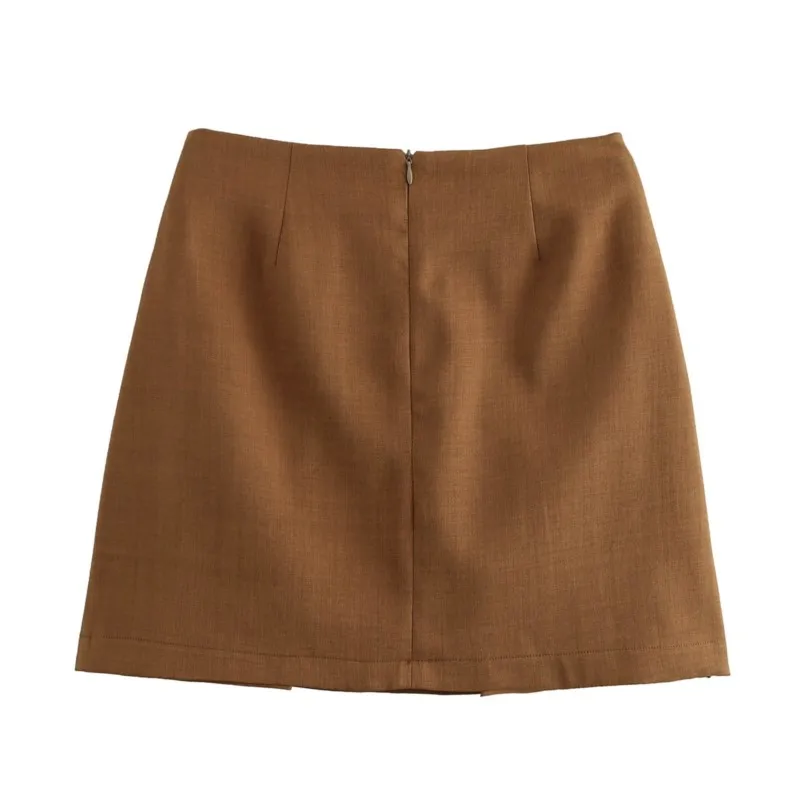 TRAF Double Breasted Half Skirt Women Skirt Autumn Sexy Golden Button Woman Skirt Streetwear Casual Lady Skirts Female Skirt