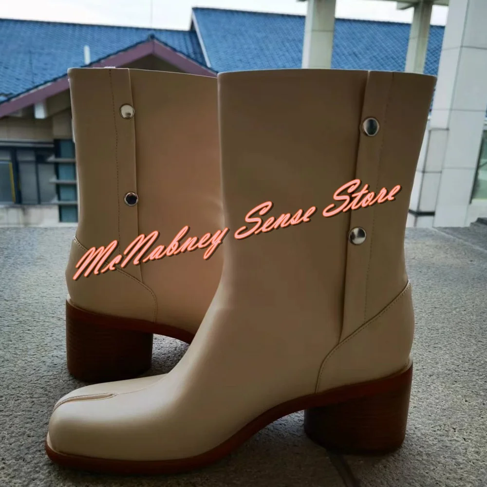 

2023 New Style Strange Toe Men Boots Chunky Med Heels Buckles Ankle Boots Men And Women Leather Shoes Autumn Party Big Size New