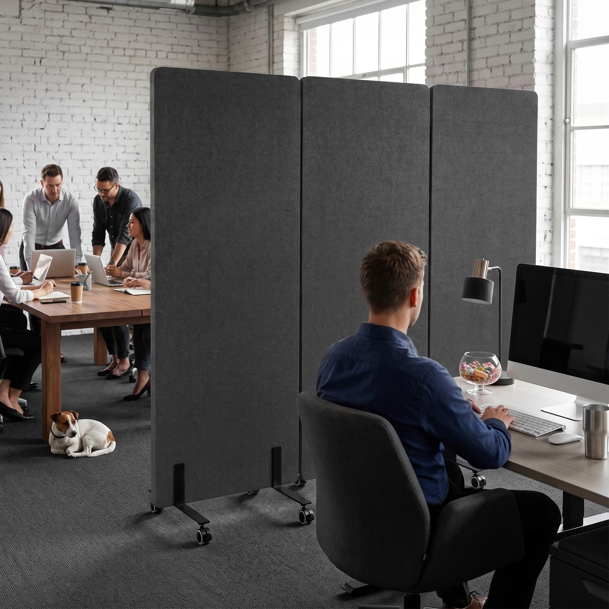キャスター付きの可動式吸音パーテーション。3枚のパネルで構成 - Partition Screen Divider のレビューと価格