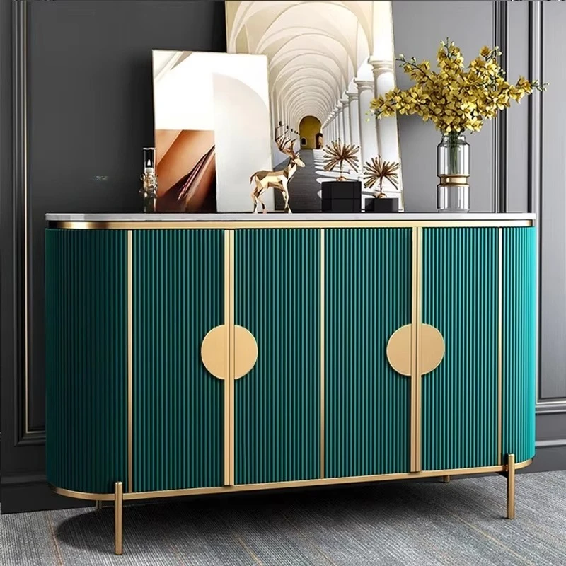 

Modern luxury dining room furniture marble, top dark green sideboards, buffet lockers