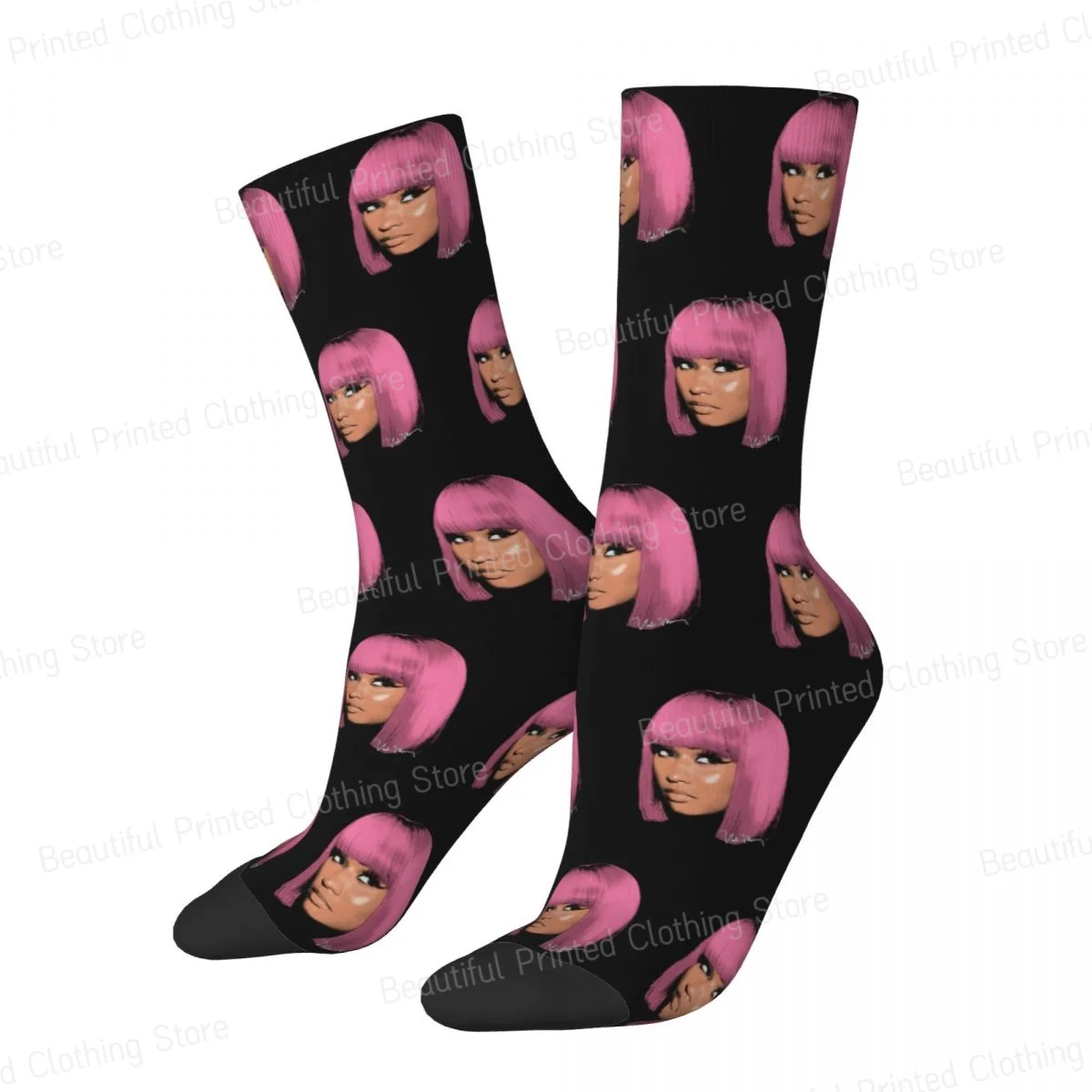 Nicki Minaj Queen Of Rap Unisex Four Seasons Socks Running Happy Crew Socks Street Style Crazy Sock