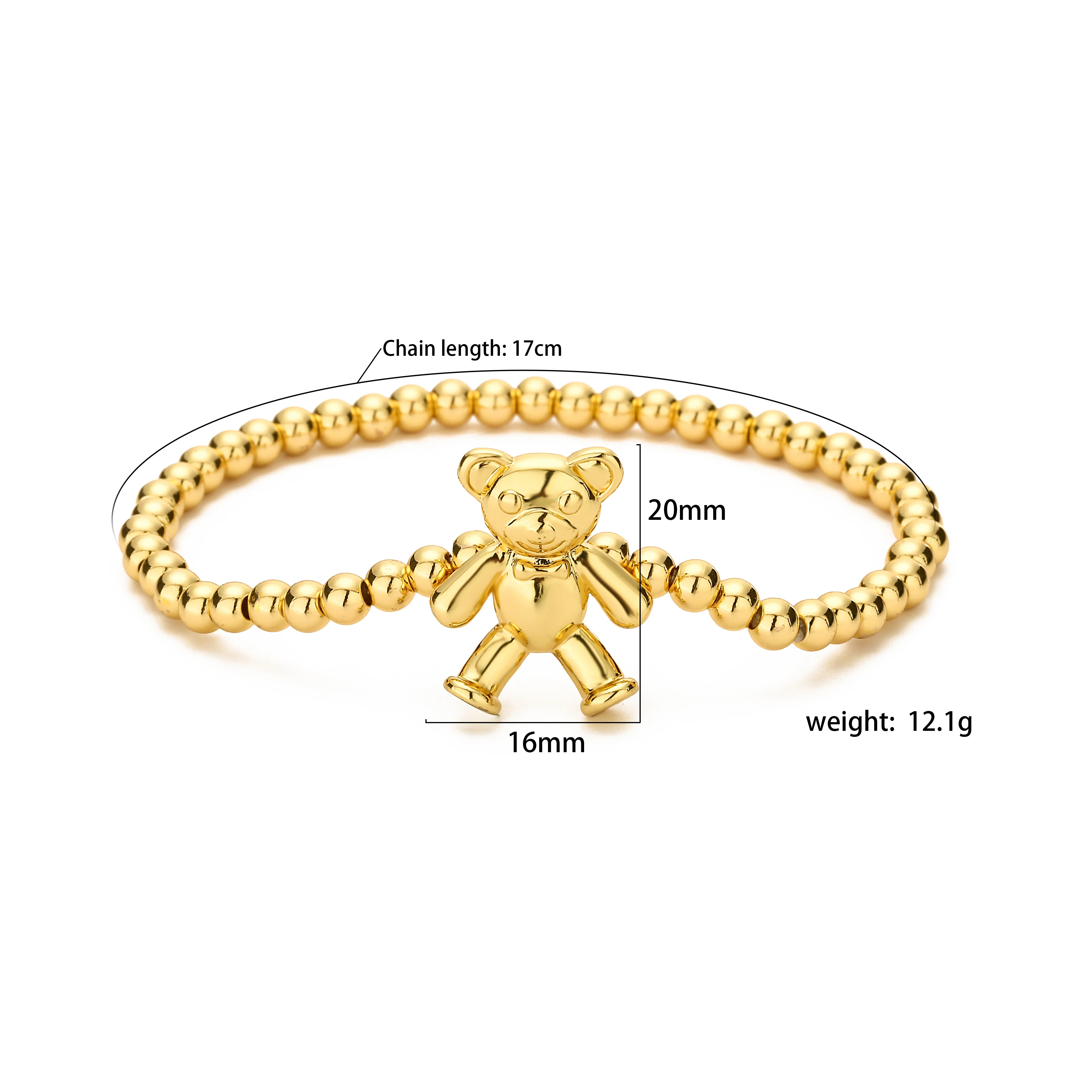 HECHENG, Cute Bear Beads Bracelet,Brass 18K Gold Plated Bracelet for Women,Love Bear lucky Jewelry