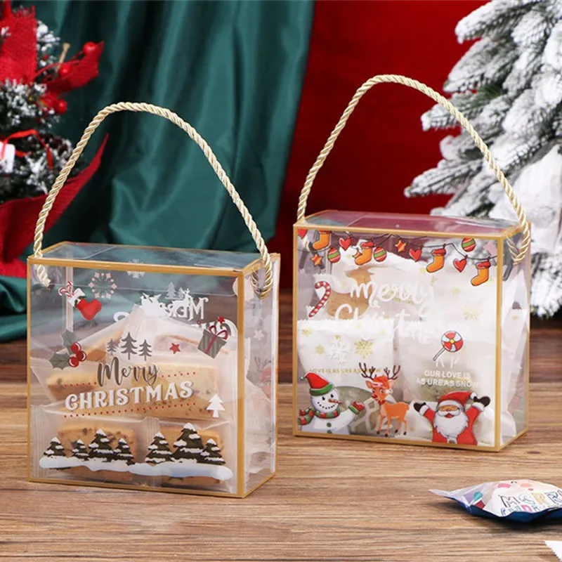 

5Pcs Christmas PET Transparent Handbag Baked Cookie Snowflake Puff Pastry Xmas Party Gift Packaging Boxes