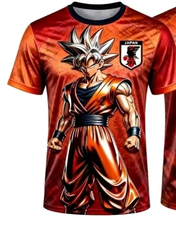Dragon Ball Z Goku 10 Japan Anime T Shirt Men Red Orange Short Sleeve Crew Neck Soccer Jersey Cosplay Sports Casual Top