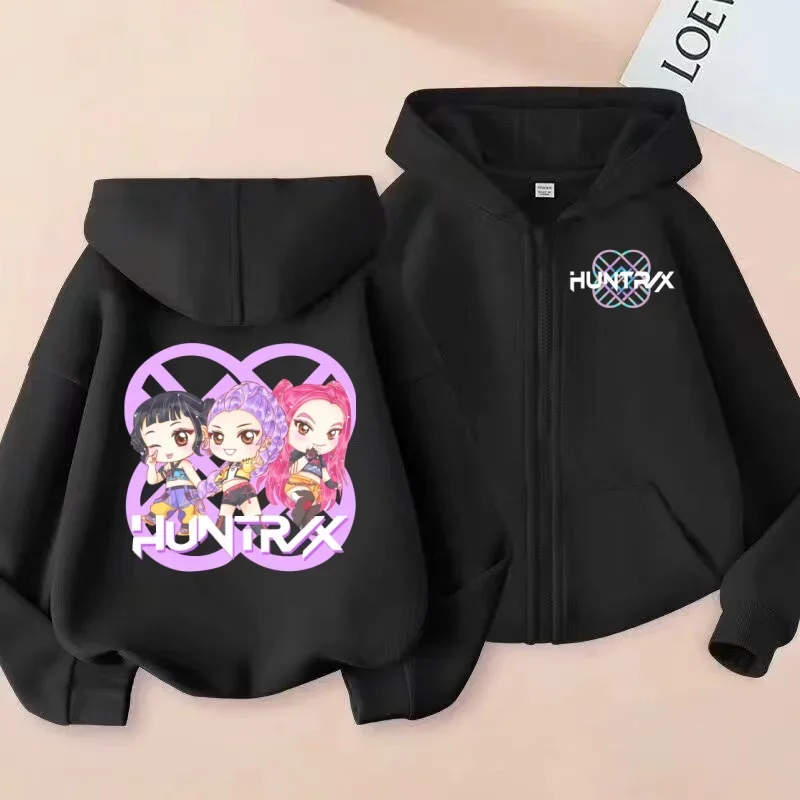 سترة قميص بسحاب للأطفال على طراز مجموعة الفتيات اللطيفة من HUNTRIX، سترة بغطاء للرأس مطبوعة برسوم كارتونية Q للفتيات #4