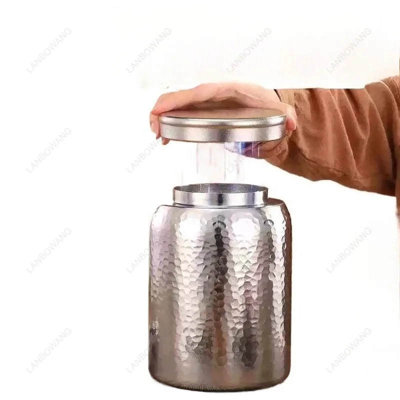 Large Pure Titanium Hammered Antibacterial Tea Canister Magnetic Seal Premium Storage Container