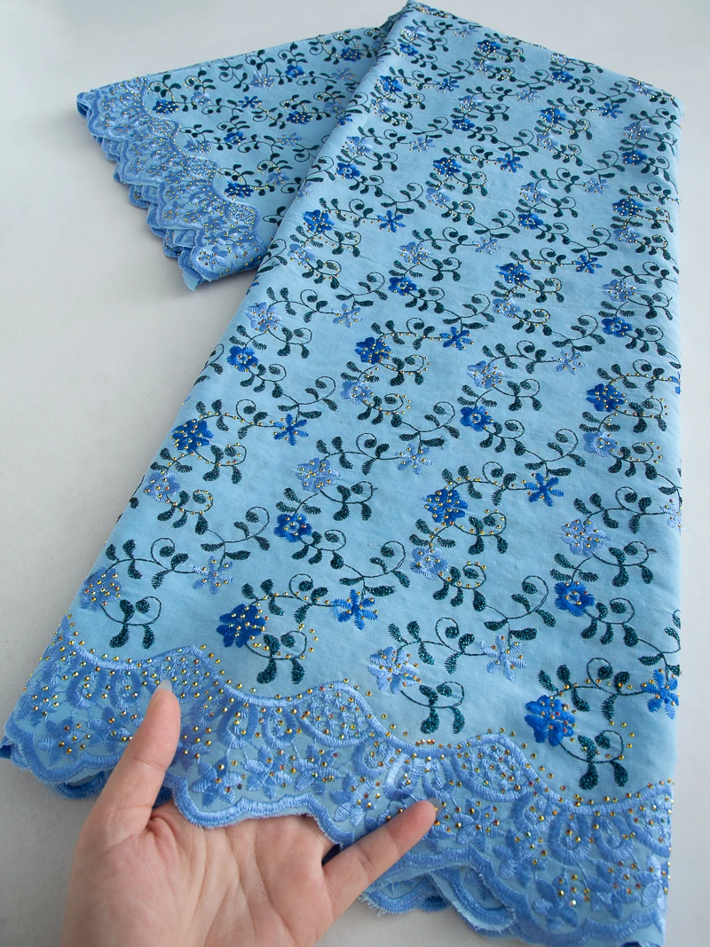 

African Nigerian Lace Fabric Embroidery 2025 Swiss Voile Lace Fabric with Stones Dressess For Women Elegant Sewing,2.5Yards 4525