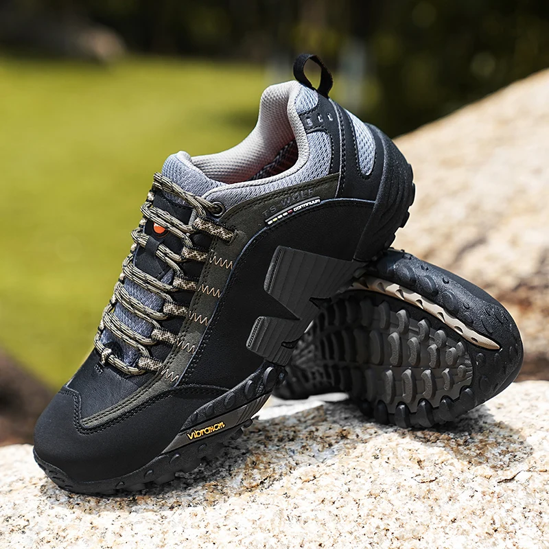 Zapatos de Montañismo de cuero genuino para hombre, calzado antideslizante para deportes al aire libre, montañismo, senderismo, transpirables, para turismo