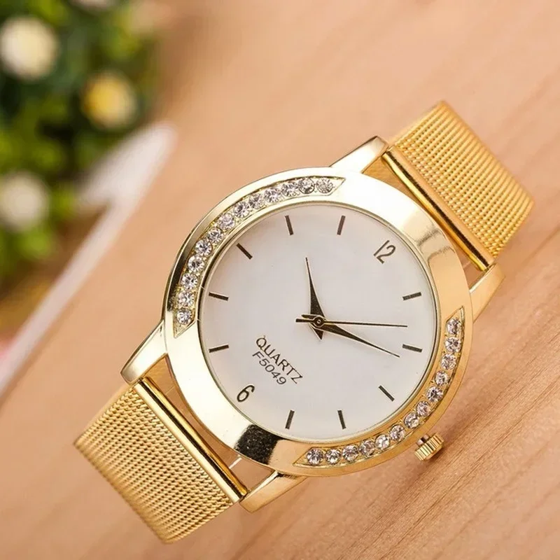 Luxury Watches Women Crystal Golden Brand Stainless Steel Bracelet Analog Quartz Wrist Watch Dress Clock