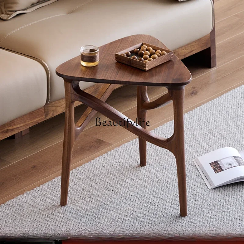 

North American black walnut triangular small coffee table small apartment simple solid wood movable creative corner table