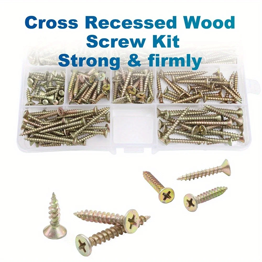 ชุดสกรูไม้แบบแบน M3.5 M4 ชุบสังกะสี หัวแฉก แบบเจาะเกลียวในตัว สำหรับยึดผนังเบาและไม้