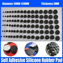 Thick 3mm Solid Round Adhesive Backed Rubber Pads Disc Sheet Gaskets Dia 10/11/12/13/14/15/16/18/19/20/24/25//30/35/40mm-120mm