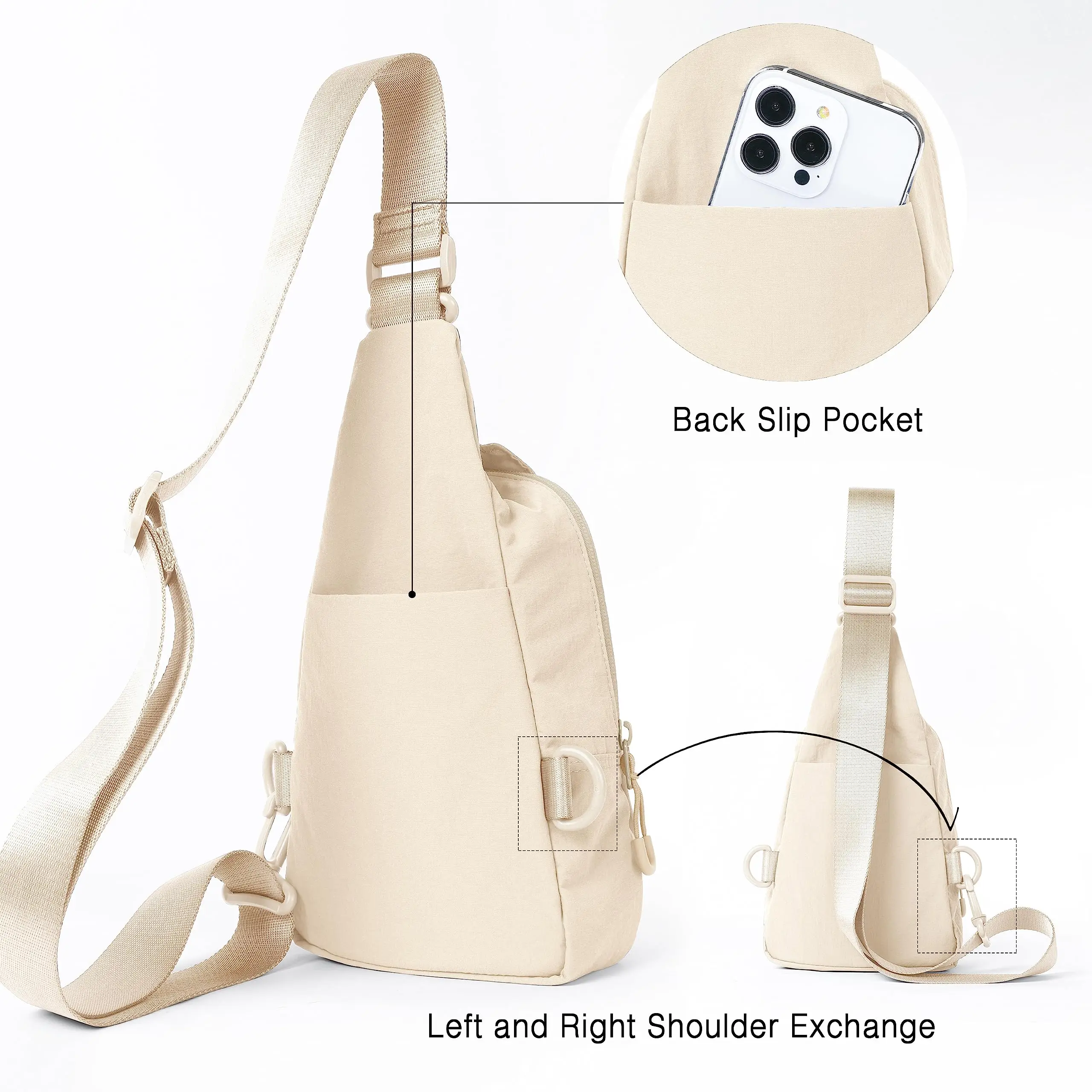 DOYOGI tas selempang sehari-hari, tas dada tali dapat diatur, ransel kecil ringan untuk berpergian, mendaki