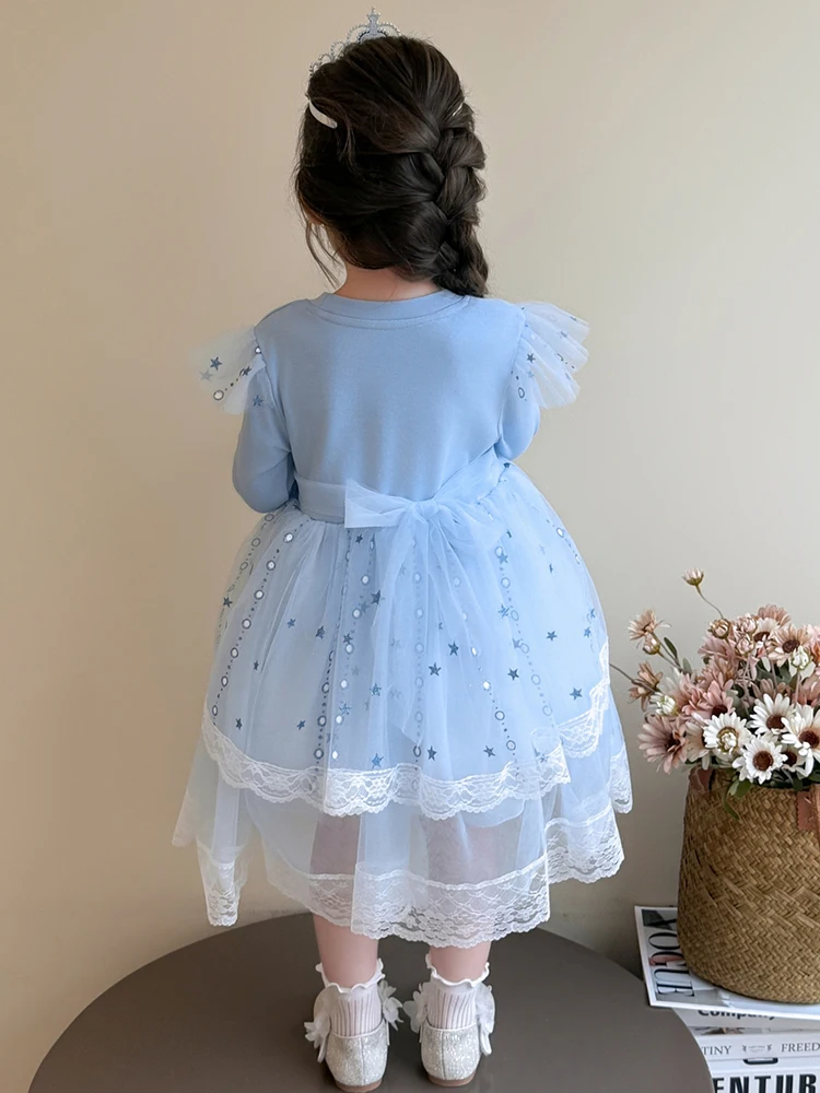 فساتين أميرات إلسا فروزن للفتيات، فستان خريفي أنيق بأكمام طويلة، فستان حلو لحفلات أعياد ميلاد الأطفال #5