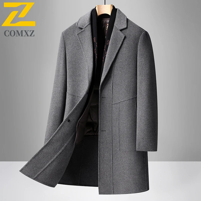 COMXZ Men Down Jacket Classic Suit Collar Outdoor Work Windproof Puffer Coat Casual Business Lightweight Winter Long Wool Coats